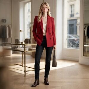 Theory Double Breasted Blazer Jacket Size 0 Pink Fuchsia Career Office Luxe